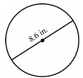  in the next problems, use 3.14 as the approximate value for  \pi  if needed. Round your answer to the nearest tenth when necessary. -Find the radius.   A)  58.1 in B)  27.0 in C)  8.6 in D)  4.3 in 