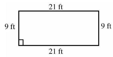  in the next problems, find the perimeter and area of each figure. -  A)   \quad P=30 \mathrm{ft}, \quad A=189 \mathrm{ft}^{2}  B)   P=30 \mathrm{ft}, A=94.5 \mathrm{ft}^{2}  C)   P=60 \mathrm{ft}, A=189 \mathrm{ft}^{2}  D)   P=60 \mathrm{ft}, \quad A=94.5 \mathrm{ft}^{2}