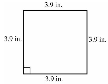  in the next problems, find the perimeter and area of each figure. -  A)   P=15.6  in.,  A=15.21  in.  ^{2}  B)   P=15.6  in.,  A=7.61  in.  ^{2}  C)   P=7.8  in.,  A=15.21  in.  ^{2}  D)   P=7.8  in.,  A=7.61  in.  ^{2}