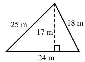  in the next problems, find the perimeter and area of each figure. -  A)   P=67 \mathrm{~m}, A=234 \mathrm{~m}^{2}  B)   P=71 \mathrm{~m}, A=294 \mathrm{~m}^{2}  C)   P=67 \mathrm{~m}, A=204 \mathrm{~m}^{2}  D)   P=63 \mathrm{~m}, A=476 \mathrm{~m}^{2}