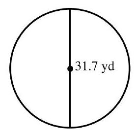  in the next problems, use 3.14 as the approximate value for  \pi  if needed. Round your answer to the nearest tenth when necessary. -Find the radius.   A)   788.8 \mathrm{yd}  B)   99.5 \mathrm{yd}  C)   31.7 \mathrm{yd}  D)   15.9 \mathrm{yd}