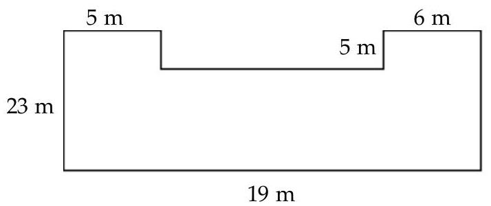 Solve. -From the building floor plan depicted in the figure, calculate the floor space area.   A)   397 \mathrm{~m}^{2}  B)   407 \mathrm{~m}^{2}  C)   412 \mathrm{~m}^{2}  D)   75 \mathrm{~m}^{2}