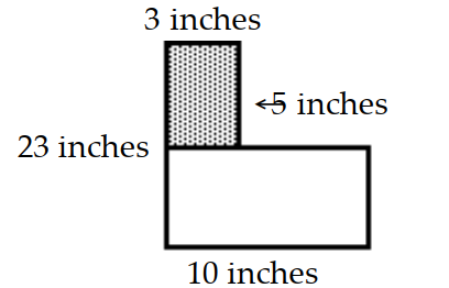 Find the area of the shaded region. -  A)  230 square inches B)  5 square inches C)  15 square inches D)  245 square inches