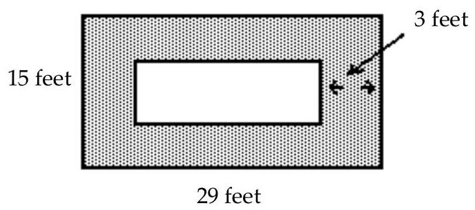 Find the area of the shaded region. -  A)  426 square feet B)  218 square feet C)  228 square feet D)  423 square feet