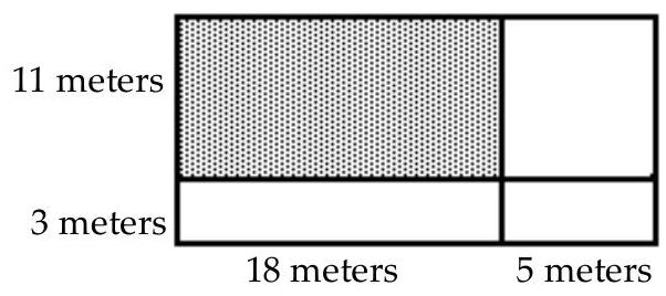 Find the area of the shaded region. -  A)  104 square meters B)  183 square meters C)  208 square meters D)  198 square meters