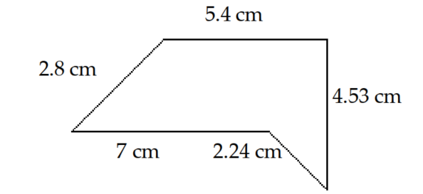  Solve. -Find the distance around (perimeter of)  the figure below.  5) 4 \mathrm{~cm}    A)   21.97 \mathrm{~cm}  B)   14.59 \mathrm{~cm}  C)   8.29 \mathrm{~cm}  D)   15.67 \mathrm{~cm}