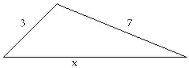  Solve. -Write an expression for the sum of the lengths of the sides of the triangles shown.   A)   3+7+x  or  10+x  B)   x+4  C)   7+x  D)  10 