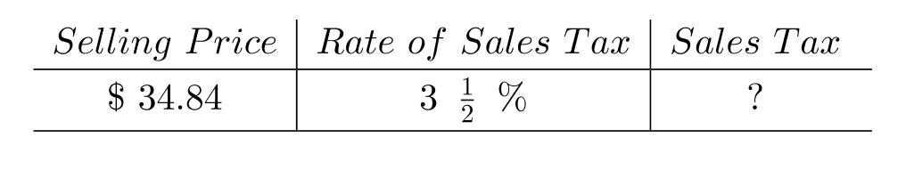  Compute the sales tax. Round to the nearest cent, if necessary. -  A)   \$ 1.12  B)   \$ 1.22  C)   \$ 1.30  D)   \$ 1.27