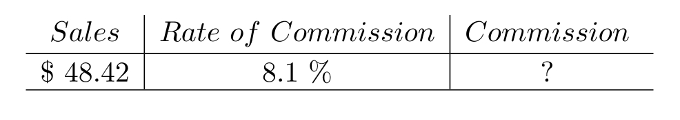 Compute the commission. Round to the nearest cent, if necessary. - A) \$ 6.47 B) \$ 3.02 C) \$ 4.22 D) \$ 3.92