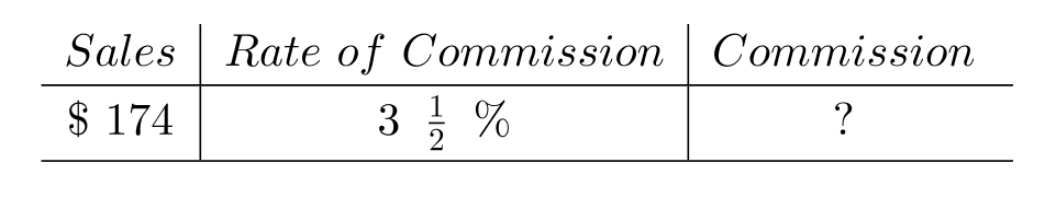 Compute the commission. Round to the nearest cent, if necessary. - A) \$ 13.66 B) \$ 6.09 C) \$ 3.69 D) \$ 7.59