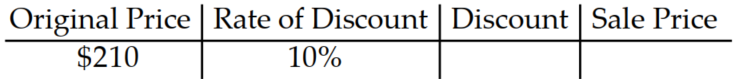 Compute the discount and sale price. Round to the nearest cent. -  A)  Discount: $23.10, Sale Price: $186.90 B)  Discount: $10.50, Sale Price: $199.50 C)  Discount: $18.90, Sale Price: $191.10 D)  Discount: $21.00, Sale Price: $189.00