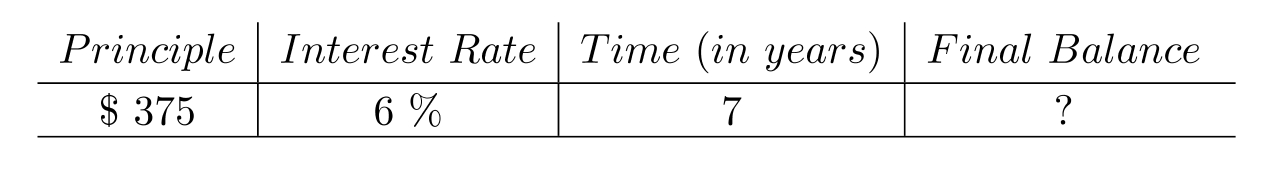  Calculate the final balance after compounding the interest. Round to the nearest cent, if necessary. -  A)  Final Balance:  \$ 566.36  B)  Final Balance:  \$ 157.50  C)  Final Balance:  \$ 573.86  D)  Final Balance:  \$ 563.86