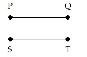 <strong>Choose the appropriate sketch for the indicated geometric object. -Parallel lines \overleftrightarrow{\mathrm{PQ}} and \overleftrightarrow{\mathrm{ST}} </strong> A) B) C) D)