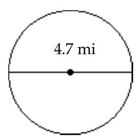 <strong>Find the circumference of the circle. Use 3.14 for \pi . - </strong> A) 7.379 \mathrm{mi} B) 29.516 \mathrm{mi} C) 17.341 \mathrm{mi} D) 14.758 \mathrm{mi}
