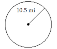 <strong>Find the circumference of the circle. Use 3.14 for \pi . - </strong> A) 32.970 \mathrm{mi} B) 346.185 \mathrm{mi} C) 13.335 \mathrm{mi} D) 65.94 \mathrm{mi}