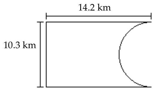 <strong>Find the perimeter. Use 3.14 for \pi when needed. - </strong> A) 54.871 \mathrm{~km} B) 130.089 \mathrm{~km} C) 157.052 \mathrm{~km} D) 71.042 \mathrm{~km}