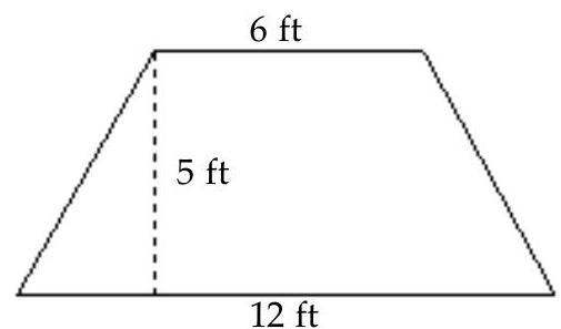  Find area of figure. Round to the nearest hundredth if necessary. -  A)   23 \mathrm{ft}^{2}  B)   36 \mathrm{ft}^{2}  C)   90 \mathrm{ft}^{2}  D)   45 \mathrm{ft}^{2}