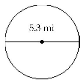  Find area of circle. (Use 3.14 for  \pi  )  -Find the area of the circle. Use 3.14 for  \pi .   A)   33.284 \mathrm{mi}^{2}  B)   16.642 \mathrm{mi}^{2}  C)   22.05065 \mathrm{mi}^{2}  D)   88.2026 \mathrm{mi}^{2}