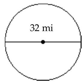 Find area of circle. (Use 3.14 for  \pi  )  -Find the area. Use 3.14 for  \pi .   A)   100.48 \mathrm{mi}^{2}  B)   3215.36 \mathrm{mi}^{2}  C)   200.96 \mathrm{mi}^{2}  D)   803.84 \mathrm{mi}^{2}