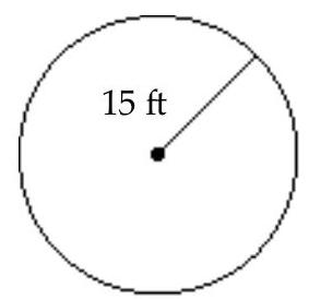 Find area of circle. (Use 3.14 for  \pi  )  -Find the area. Use 3.14 for  \pi .   A)   94.2 \mathrm{ft}^{2}  B)   706.5 \mathrm{ft}^{2}  C)   2826 \mathrm{ft}^{2}  D)   188.4 \mathrm{ft}^{2}