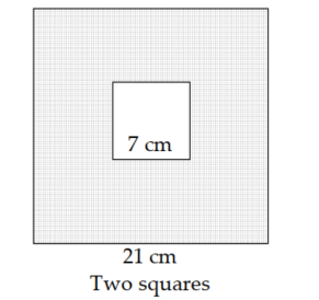  Find the shaded area. -  A)   441 \mathrm{~cm}^{2}  B)   28 \mathrm{~cm}^{2}  C)   392 \mathrm{~cm}^{2}  D)   427 \mathrm{~cm}^{2}