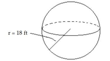  Find the volume of the sphere or the cylinder. Use  \pi=3.14  when needed. Round to the nearest thousandth if necessary. -  A)   24,416.64 \mathrm{ft}^{3}  B)   4069.44 \mathrm{ft}^{3}  C)   4073.04 \mathrm{ft}^{3}  D)   24,438.24 \mathrm{ft}^{3}