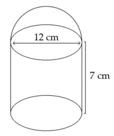  Find the volume of the composite figure. Round to the nearest hundredth if necessary. -Cylinder with Spherical Dome   A)   1243.44 \mathrm{~cm}^{3}  B)   -320.28 \mathrm{~cm}^{3}  C)   1168.08 \mathrm{~cm}^{3}  D)   244.92 \mathrm{~cm}^{3}