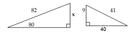  The two triangles below are similar. Find the length of any missing side. -  A)   x=18  B)   x=13  C)   x=27  D)   x=9