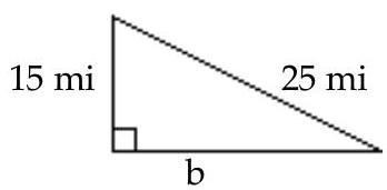  Find the missing length to the nearest tenth. -  A)   b=20.0 \mathrm{mi}  B)   b=24.0 \mathrm{mi}  C)   b=17.5 \mathrm{mi}  D)   b=25.0 \mathrm{mi}