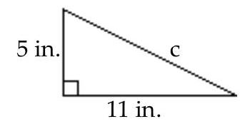  Find the missing length to the nearest tenth. -  A)   c=73.0 \mathrm{in} . B)   \mathrm{c}=146  in. C)   \mathrm{c}=12.1 \mathrm{in} . D)   c=6.0  in. 