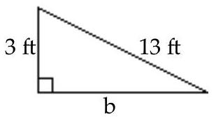  Find the missing length to the nearest tenth. -  A)   b=13.3 \mathrm{ft}  B)   b=12.6 \mathrm{ft}  C)   \mathrm{b}=3.2 \mathrm{ft}  D)   \mathrm{b}=80.0 \mathrm{ft}