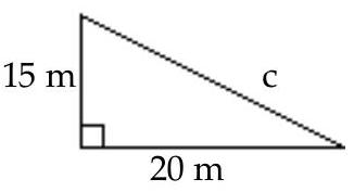  Find the missing length to the nearest tenth. -  A)   c=625 \mathrm{~m}  B)   \mathrm{c}=312.5 \mathrm{~m}  C)   c=5.9 \mathrm{~m}  D)   \mathrm{c}=25.0 \mathrm{~m}