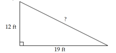  Solve the problem. If necessary, round to the nearest tenth. -The diagram below shows the side view of a plan for a slanted roof. Find the unknown length in this plan.   A)   252.5 \mathrm{ft}  B)   5.6 \mathrm{ft}  C)   12.8 \mathrm{ft}  D)   22.5 \mathrm{ft}