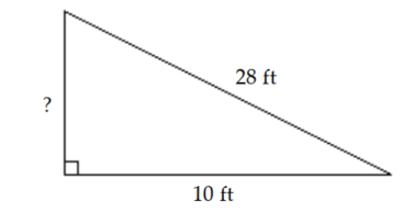  Solve the problem. If necessary, round to the nearest tenth. -A painter leans a ladder against one wall of a house. At what height does the ladder touch the wall?   A)   342 \mathrm{ft}  B)   26.2 \mathrm{ft}  C)   29.7 \mathrm{ft}  D)   4.2 \mathrm{ft}