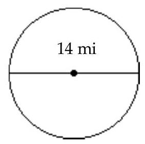  Find the perimeter or circumference. Use  \pi \approx 3.14  when needed. -  A)   43.96 \mathrm{mi}  B)   87.92 \mathrm{mi}  C)   21.98 \mathrm{mi}  D)   153.86 \mathrm{mi}