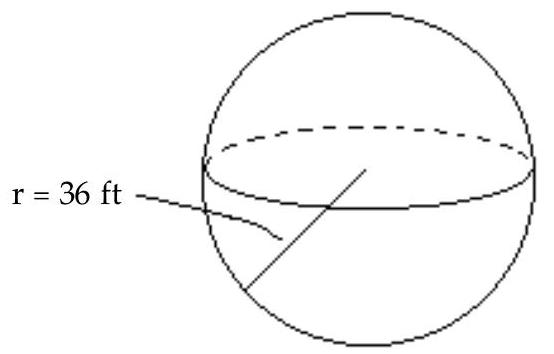  Find the volume. Use  \pi \approx 3.14  when needed. -  A)   16,292.16 \mathrm{ft}^{3}  B)   16,277.76 \mathrm{ft}^{3}  C)   195,333.12 \mathrm{ft}^{3}  D)   195,505.92 \mathrm{ft}^{3}