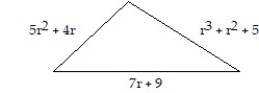 Provide an appropriate response. -Find a polynomial that represents the perimeter.   A)    + 6   + 11r + 14 B)    + 5   + 12r + 14 C)  6   + 12r + 14 D)  6   +   + 11r + 14