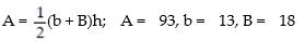A formula is given along with the values of all but one of the variables in the formula. Find the value of the variable not given. -   A)  15.5 B)  234 C)  6 D)  62