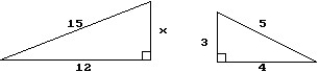 Solve the problem. -Find the missing length in the similar triangles.    A)  x = 12 B)  x = 6 C)  x = 3 D)  x = 9