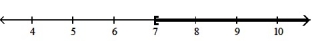  Solve the inequality. Write the solution set in interval notation and graph it. --6n - 2 > -7n + 9    A)  ( 11,  \infty )    B)  (- \infty , 11)    C)  (- \infty , 7]   D)  [7,  \infty )    
