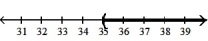  Solve the inequality. Write the solution set in interval notation and graph it. -1( -6x - 14)  + 5(x - 4)  > 1( -6x - 12)  + 3(x + 16)  A)  (- \infty , -35)    B)  ( 35,  \infty )    C)  ( -35,  \infty )    D)  (- \infty , 35)    