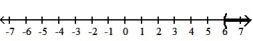  Write an inequality involving the variable x that describes the set of numbers graphed. -  A)  x < 6 B)  x  \ge  6 C)  x  \le  6 D)  x > 6 