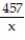 State the phrase as a mathematical expression. Use x to represent the variable. -A number multiplied by four hundred fifty-seven A)  457 + x B)  457 - x C)    D)  457x
