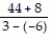 Write a numerical expression for the phrase and simplify it. -The sum of 44 and -8, divided by the product of 3 and -6 A)    ; -2 B)    ; -   C)    ; - 12 D)  44 +   ; -2