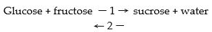 Refer to the chemical reaction below then answer the question that follows.   -Which molecule is the disaccharide? A) sucrose B) glucose C) water D) fatty acids