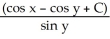 Find the general solution of the differential equation   =   . A)  y =   B)  y =   C)  y =   D)  y =   E)  y =  