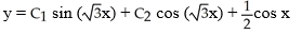 Find the general solution of the differential equation   + 3y = cos x. A)  y =   sin (   x)  +   cos (   x)  -   cos x B)    C)  y =   sin (3x)  +   cos (3x)  + sin x D)  y =   sin (3x)  +   cos (3x)  - sin x E)  y =   sin (   x)  +   cos (   x)  -   sin x