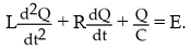 An LCR circuit consists of a resistor R (having resistance R measured in ohms), a capacitor C (having capacitance C measured in farads), and an inductor L (having inductance L measured in henries) and connected in a series together with an electromotive force (such as a battery or generator) E (measured in volts V). By Kirchhoff's law the charge Q on the capacitor (measured in Coulombs) satisfies the differential equation   Note also that the current i (measured in amperes) is the rate of change of Q with respect to time,   Determine the charge Q in a circuit where L = 5 henries, R = 20 ohms, C = 0.01 farad, and E(t) =20   Assume that both the charge and the current are zero at t = 0.