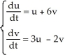 The fixed point at the origin of the autonomous linear system   is A)  a saddle point with the fixed point (0 , 0)  being the omega limit for the trajectory v = - u and the alpha limit for the trajectory v =   u. B)  a saddle point with the fixed point (0 , 0)  being the omega limit for the trajectory v =   u and the alpha limit for the trajectory v = - u. C)  a stable node with the fixed point at the origin being the limit point of all trajectories. D)  an unstable node with the fixed point at the origin being the limit point of all trajectories. E)  a saddle point with the fixed point (0 , 0)  being the omega limit for the trajectory v = u and the alpha limit for the trajectory v = 2 u.