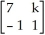  Given the autonomous linear system   = Ay , where A =   , k  \neq  -7, 9,determine all real numbers k such that the fixed point at the origin for the system is (i) a focus (ii) a node (iii) a saddle 